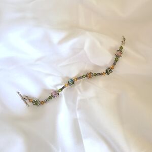 Handcrafted Topaz & Olive Two-Toned Swarovski Crystal & Sterling Silver Bracelet